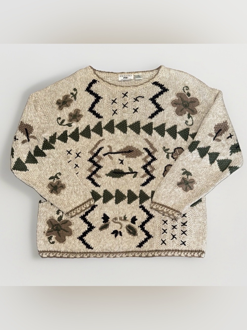 ✨Vintage✨Paul Harris Design Hand Knitted Sweater Cottagecore Floral